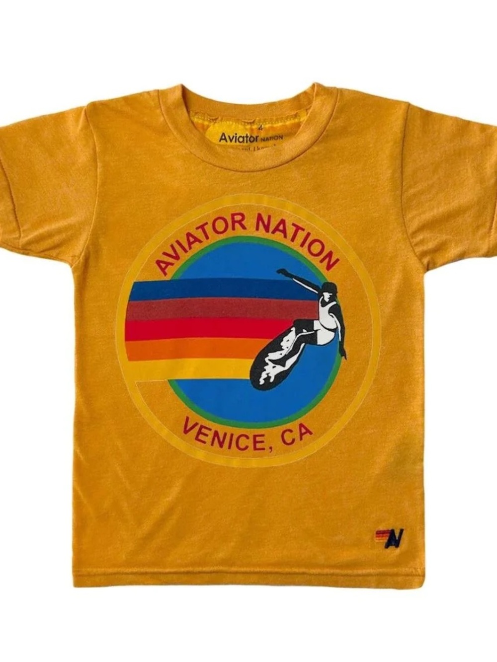 Aviator Nation Kids Venice Tee Graphic T-Shirt Gold Unisex Size 10